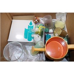 BOX WITH PARTLYLITE HOLDERS AND CANDLES AND MORE