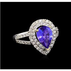 1.70 ctw Tanzanite and Diamond Ring - 18KT White Gold