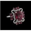 Image 1 : 9.35 ctw Ruby and Diamond Ring - 18KT White Gold