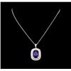 Image 2 : 14KT White Gold GIA Certified 16.65 ctw Tanzanite and Diamond Pendant With Chain