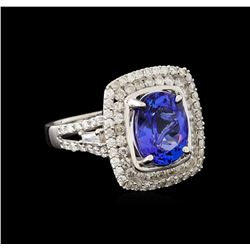 3.96 ctw Tanzanite and Diamond Ring - 14KT White Gold