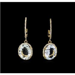 6.00 ctw Aquamarine and Diamond Earrings - 14KT Yellow Gold