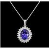 Image 2 : 4.39 ctw Tanzanite and Diamond Pendant With Chain - 14KT White Gold