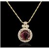 Image 1 : 14KT Yellow Gold 2.12 ctw Rubellite and Diamond Pendant With Chain