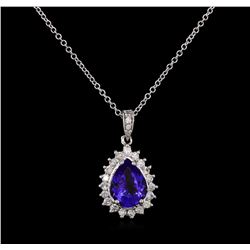 3.20 ctw Tanzanite and Diamond Pendant - 14KT White Gold