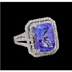 6.82 ctw Tanzanite and Diamond Ring - 14KT White Gold