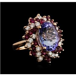 14KT Rose Gold 7.95 ctw Tanzanite, Ruby and Diamond Ring