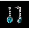 Image 2 : 5.39 ctw Apatite and Diamond Dangle Earrings - 14KT White Gold