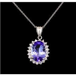 7.55 ctw Tanzanite and Diamond Pendant With Chain - 14KT White Gold