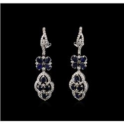 4.20 ctw Sapphire and Diamond Earrings - 18KT White Gold