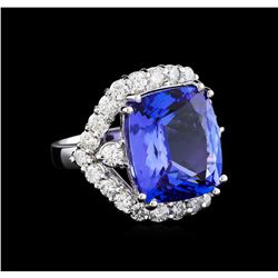 12.30 ctw Tanzanite and Diamond Ring - 14KT White Gold