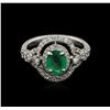Image 2 : 14KT White Gold 0.97 ctw Emerald and Diamond Ring