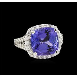 6.52 ctw Tanzanite and Diamond Ring - 14KT White Gold