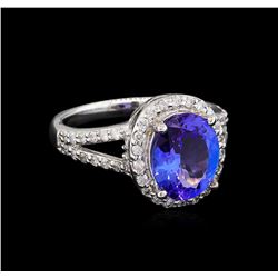 2.97 ctw Tanzanite and Diamond Ring - 14KT White Gold