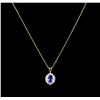 Image 2 : 3.27 ctw Tanzanite and Diamond Pendant With Chain - 14KT Yellow Gold