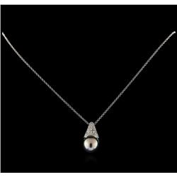 Tahitian Pearl and Diamond Pendant With Chain - 14KT White Gold