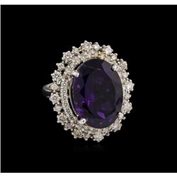 14KT White Gold 11.11 ctw Amethyst and Diamond Ring