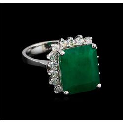 7.22 ctw Emerald and Diamond Ring - 14KT White Gold