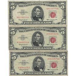 1963 $5 Red Seal Bill Lot of 3