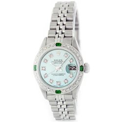 Rolex Stainless Steel Diamond And Emerald DateJust Ladies Watch