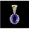 Image 1 : 4.10 ctw Tanzanite and Diamond Pendant - 18KT Yellow Gold