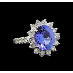 3.37 ctw Tanzanite and Diamond Ring - 14KT White Gold