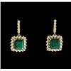 Image 1 : 14KT Yellow Gold 14.74 ctw Emerald and Diamond Earrings