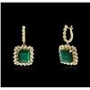 Image 2 : 14KT Yellow Gold 14.74 ctw Emerald and Diamond Earrings