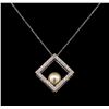 Image 2 : Pearl and Diamond Pendant With Chain - 14KT White Gold