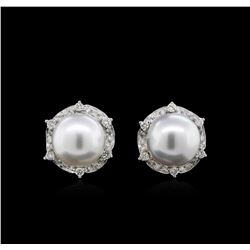 Pearl and Diamond Earrings - 18KT White Gold