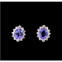 4.42 ctw Tanzanite and Diamond Earrings - 14KT White Gold