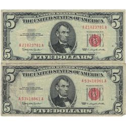 1963 $5 Red Seal Bill Lot of 2