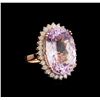 Image 1 : 33.17 ctw Kunzite and Diamond Ring - 14KT Rose Gold