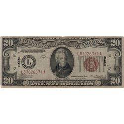 1934 $20 Hawaii Federal Reserve Note Currency