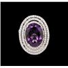 Image 2 : 14KT Two-Tone Gold 8.70 ctw Amethyst and Diamond Ring