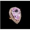 Image 1 : 38.24 ctw Kunzite and Diamond Ring - 14KT Rose Gold