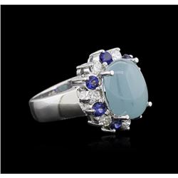 14KT White Gold 4.43 ctw Aquamarine, Sapphire and Diamond Ring