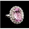 Image 1 : 14KT White Gold 18.05 ctw Kunzite and Diamond Ring