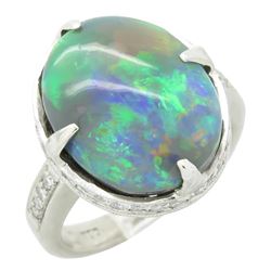 7.18 ctw Australian Black Opal and Diamond Ring - 18KT White Gold