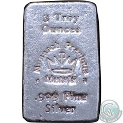 Hand Poured Monarch Precious Metals 3oz .999 Fine Sliver Bar (Tax Exempt)