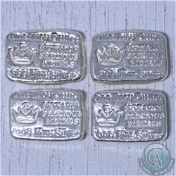 Lot of 4x Hand Poured Monarch Precious Metals 1 oz .999 Fine Silver Bar (TAX Exempt)