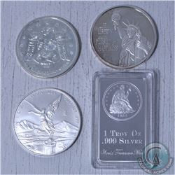 Lot of 4x 1oz Fine silver Rounds/bar. This lot includes the 2013 Mexico libertad, 2009 olympic raven