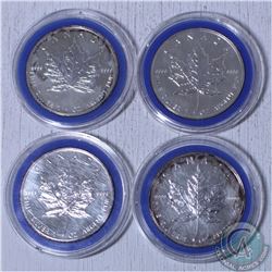 Estate lot of 4x 1991,1994,1995, and 1997 Canada 1oz .9999 Fine Silver Maple Leafs.(Tax exempt) 4pcs