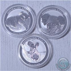 Lot of 3x Australian  Koala 1oz .999 Fine Silver Coins.  You will receive a 2012,2014 and 2015 dated