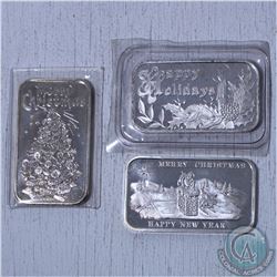 Lot of 3x Holiday Themed 1oz .999 Fine Silver bars (Tax Exempt) 3pcs. Bars contains natural toning.