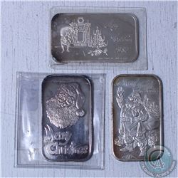 Lot of 3x "Merry Christmas" 1oz .999 Fine Silver bars with spot for engraving (Tax Exempt) 3pcs. Bar
