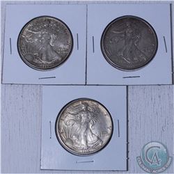 1988,1993 and 1995 USA 1oz .999 Fine silver eagle (Tax Exempt) 3pcs. Coin contain natural toning.