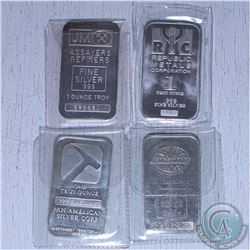 Estate lot of 4x Miscellenious 1oz .999 Fine Silver bars. 4pcs (Tax Exempt). Coin contains natural t