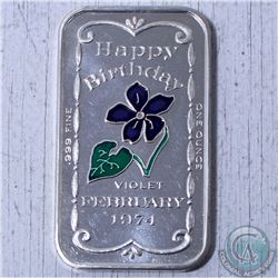 Vintage 1974 Ceeco Mint February Birthday 1 oz .999 Silver Art Bar.  (tax Exempt)