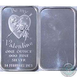 Vintage 1973 "Be My Valentine"  1 troy Ounce .999 Madison Mint Silver Art Bar. (Tax Exempt)